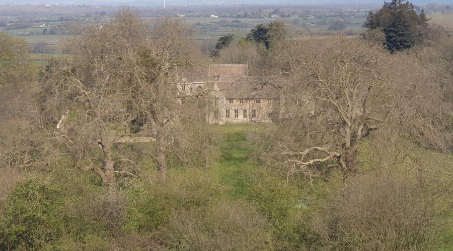 Horton Court (Wolf Hall in the TV series) behind the trees from the hillside above