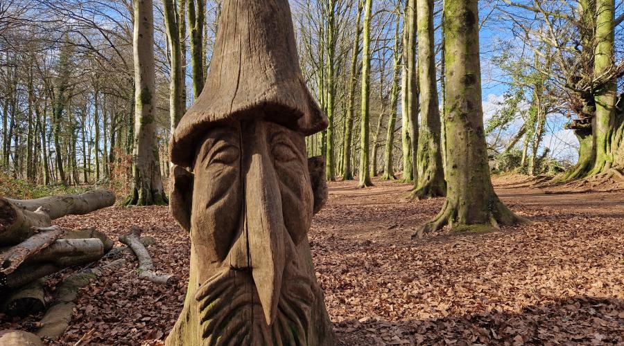 One of the many wood carvings in Fforest Fawr