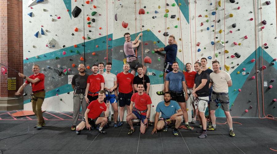 a group photo with lots of climbers