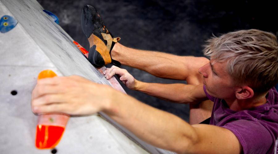 Close up of a boulderer - top view