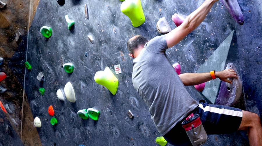 Bouldering along a wall