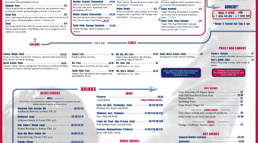 Menu courtesy of Passyunk Avenue