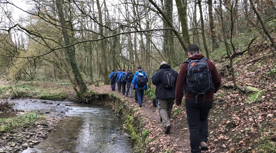 People Walking beside a stream