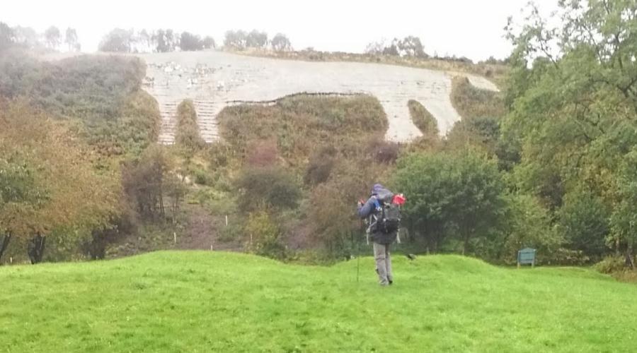 View of the Kilburn White Horse on a hill slope