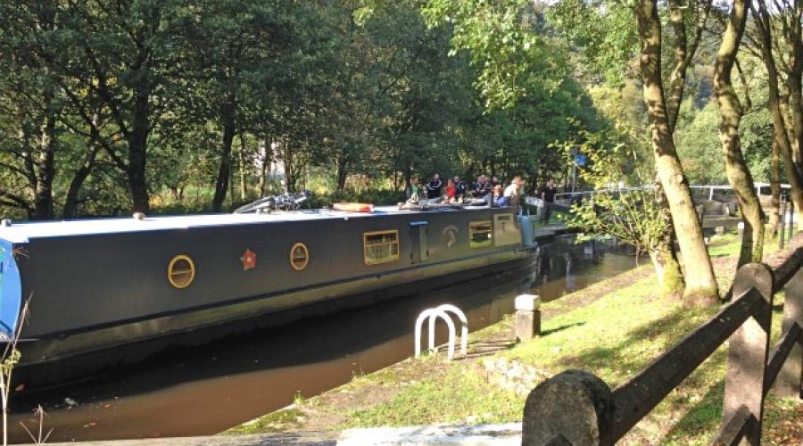 Boat on Rochdale Canal in Hebden Bridge