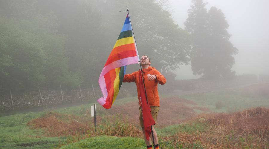 Pride flag on a misty day