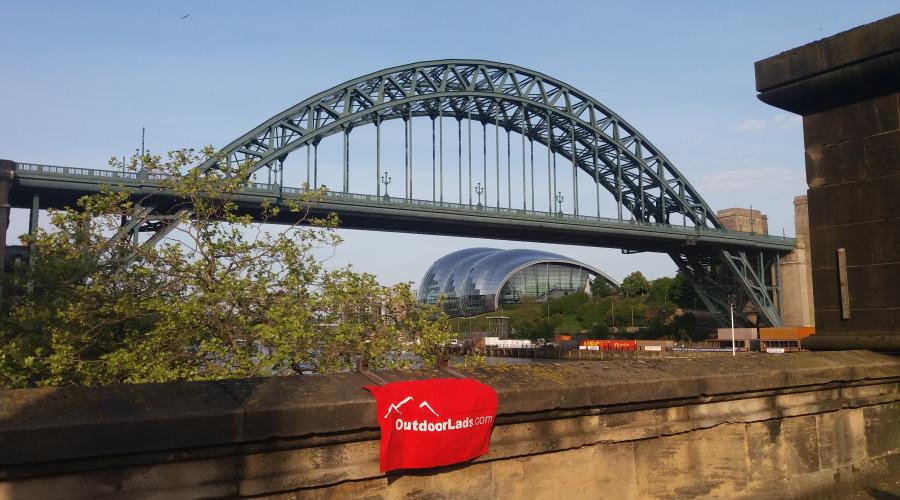 OutdoorLads flag with Tyne Bride view
