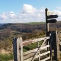 Signpost by a gate high on the Clevelend Way