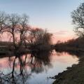 River Tees at sunset,pink sky.