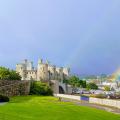 Conwy castle with the rainbow behind