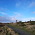 Looking back up track to memorial tower at the summit