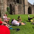 Walkers relaxing at Llanthony Priory