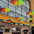 View of bar with Rainbow umbrellas
