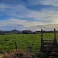 Sun setting over a ladder style looking to Roseberry Topping hill