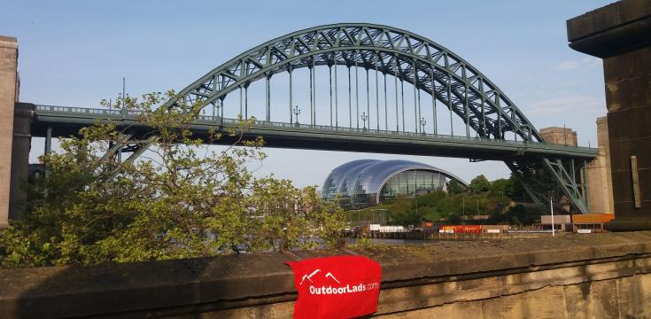 Tyne Bridge with OutdoorLads flag in foreground