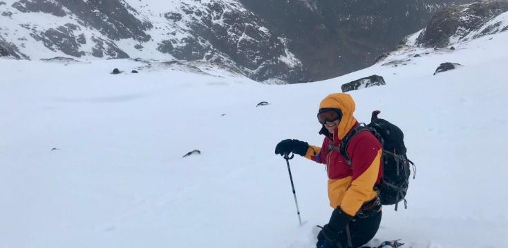 Winter using ice axe and crampons